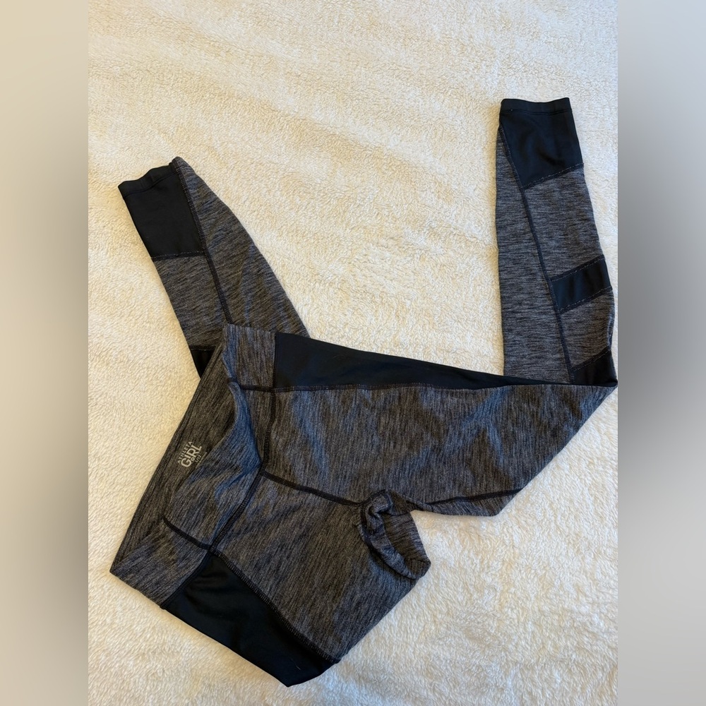 Athleta Girl Leggings Gray/Black LARGE/12 Drawstring Mesh